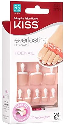 KISS Everlasting, Press On Toenails, Nail Glue Included, 'Limitless', French, Short Size, Squoval Shape, Includes 24 Nails, 2g Glue, 1 Manicure Stick, 1 Mini file