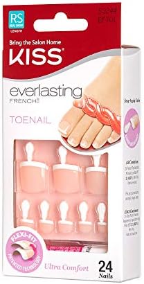 KISS Everlasting, Press On Toenails, Nail Glue Included, 'Limitless', French, Short Size, Squoval Shape, Includes 24 Nails, 2g Glue, 1 Manicure Stick, 1 Mini file