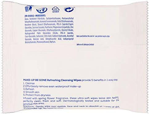 Johnson's Face Care Make Up Be Gone Refreshing Wipes - Pack of 25
