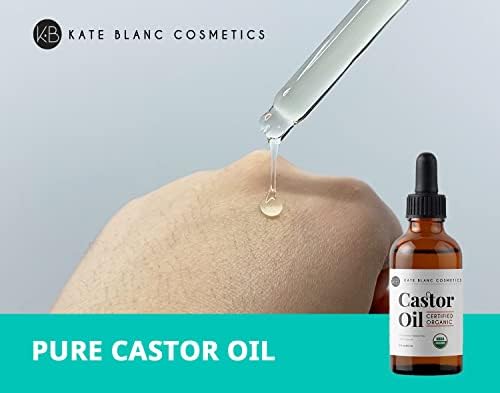Castor Oil (2oz) USDA Certified Organic, 100% Pure, Cold Pressed, Hexane Free by Kate Blanc. Stimulate Growth for Eyelashes, Eyebrows, Hair. Lash Growth Serum. Brow Treatment. FREE Mascara Starter Kit
