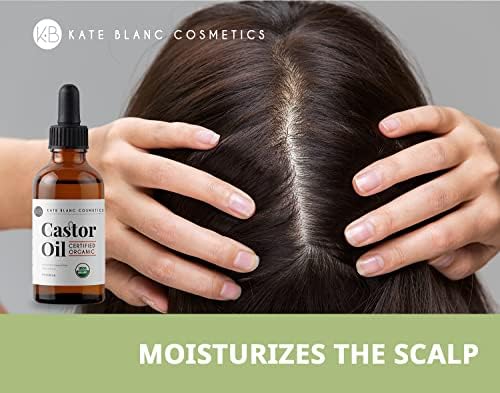 Castor Oil (2oz) USDA Certified Organic, 100% Pure, Cold Pressed, Hexane Free by Kate Blanc. Stimulate Growth for Eyelashes, Eyebrows, Hair. Lash Growth Serum. Brow Treatment. FREE Mascara Starter Kit