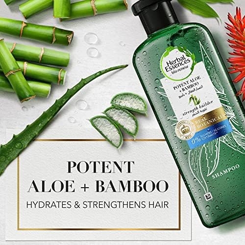Herbal Essences Hair Strengthening Sulfate Free Potent Aloe Vera + Bamboo Natural Shampoo for Dry Hair and Hair Hydrate, 400mL