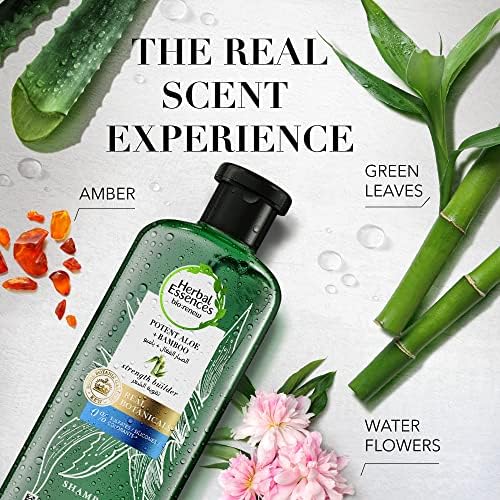 Herbal Essences Hair Strengthening Sulfate Free Potent Aloe Vera + Bamboo Natural Shampoo for Dry Hair and Hair Hydrate, 400mL