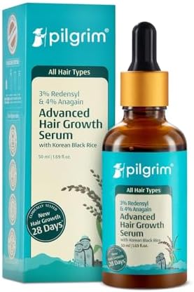 Pilgrim Redensyl 3% + Anagain 4% + Baicapil Advanced Hair Growth Serum (50ml) for Scalp with Korean Black Rice, Saw Palmetto | Control Hair Fall, Stimulate Hair Regrowth, Hair (50ml)