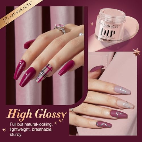 AZUREBEAUTY Dip Nails Powder Starter Kit, 4 Colors Noble Elegant Coffee Brown Dipping Powder Set with Base & Top Coat Activator Recycling Tray for French Nail Art Manicure Salon DIY at Home