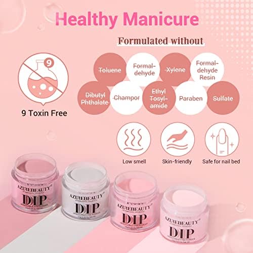 AZUREBEAUTY Dip Nails Powder Starter Kit, 4 Colors Noble Elegant Coffee Brown Dipping Powder Set with Base & Top Coat Activator Recycling Tray for French Nail Art Manicure Salon DIY at Home