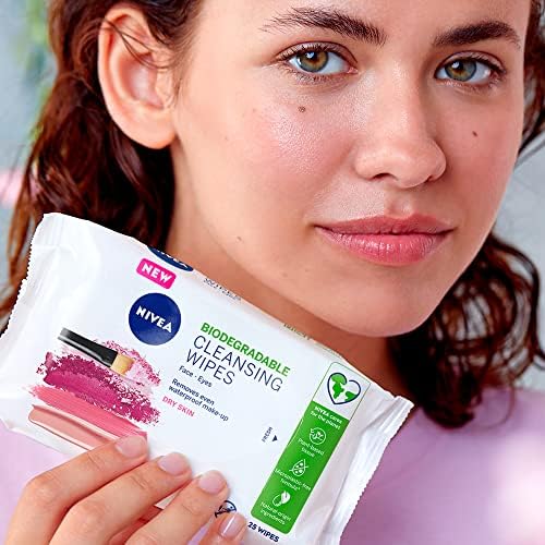 NIVEA 3in1 Caring Cleansing Wipes Dry Skin (25 Wipes), Plant-Based Makeup Remover Wipes