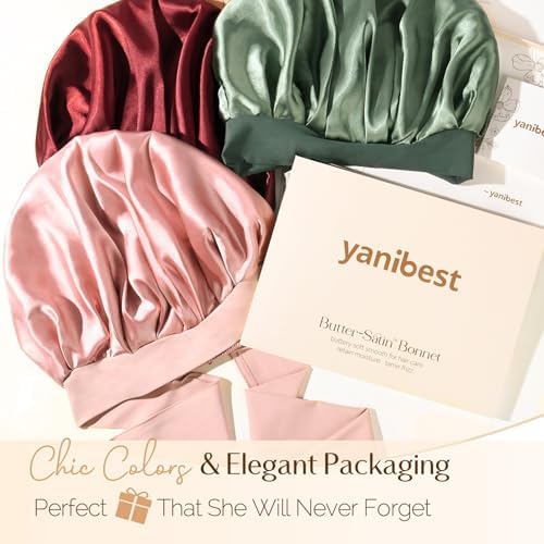 YANIBEST Satin Bonnet Silk Bonnet for Sleeping Double Layer Satin Lined Hair Bonnet with Tie Band Bonnets for Women Natural Curly Hair