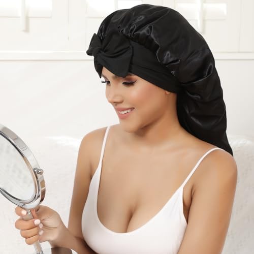 AWAYTR Long Satin Bonnet for Braids - Elastic Silk Hair Bonnets for Sleeping Night Cap Stretchy Tie Band for Women