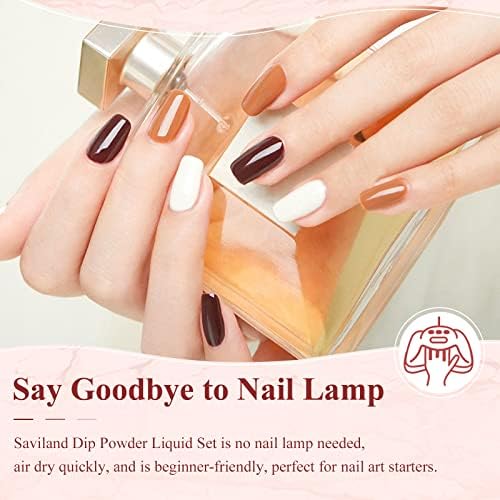 Saviland Dip Powder Liquid Set - 4 PCS 15ml Dipping Powder Liquid System with Dip Base & Top Coat Activator Brush Saver Dip Powder Manicure Starter Kit No Need Curing for Nail Salon & Home DIY