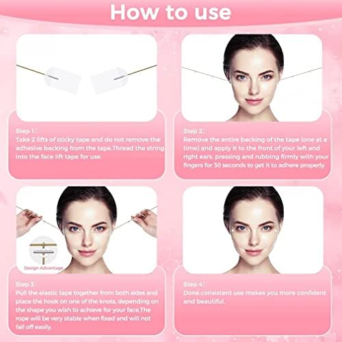 Goodern 40 Pcs Face Lifting Tapes with 8 Pcs Lifting Rope,Invisible Face Lift Tape Double Chin Sticker Instant Face Lift Sticker Adhesive Face Lifting Patch Neck Eye Lift Tape for Women Face Beauty