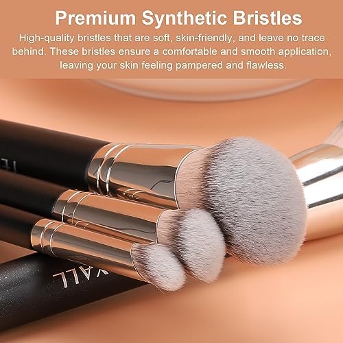 TEOYALL Foundation Contour Conceal Brush Set, 3PCS Angled Synthetic Kabuki Brush for Blending Setting Buffing with Liquid
