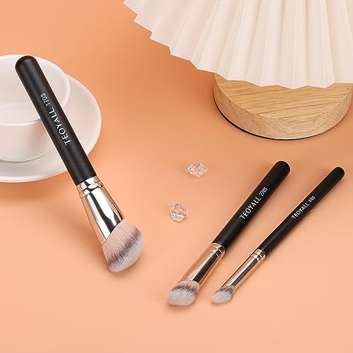 TEOYALL Foundation Contour Conceal Brush Set, 3PCS Angled Synthetic Kabuki Brush for Blending Setting Buffing with Liquid