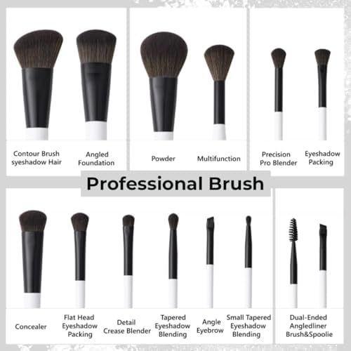Makeup Brushes Set 12 pcs with Pouch and Silicone Cleaning Pad
