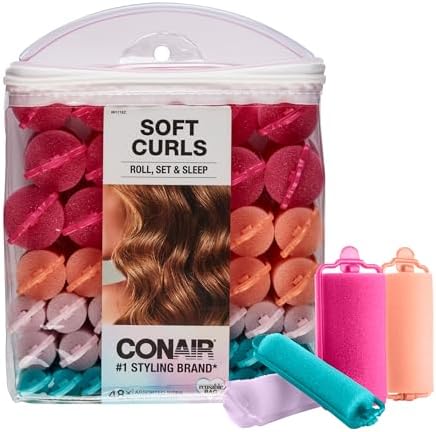 Conair Foam Hair Rollers - 48 Count, Assorted Colors - Heatless Curls, Overnight Curls, Foam Rollers with Storage Case