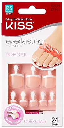 KISS Everlasting, Press On Toenails, Nail Glue Included, 'Limitless', French, Short Size, Squoval Shape, Includes 24 Nails, 2g Glue, 1 Manicure Stick, 1 Mini file