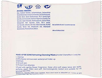Johnson's Face Care Make Up Be Gone Refreshing Wipes - Pack of 25