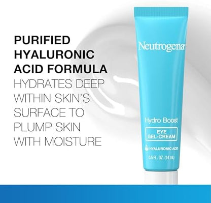 Neutrogena Hydro Boost Eye Cream, Under-Eye Moisturizer with Hyaluronic Acid, Fragrance Free and Non-Comedogenic, 0.5 Oz