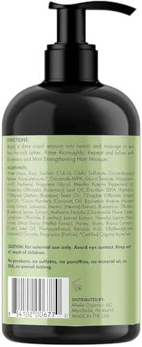 Mielle Organics Rosemary Mint Strengthening Shampoo Infused with Biotin, Cleanses and Helps Strengthen Weak and Brittle Hair, 12 Ounces
