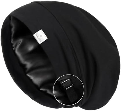 YANIBEST Silk Satin Bonnet Hair Cover Sleep Cap - Adjustable Stay on Silk Lined Slouchy Beanie Hat for Night Sleeping