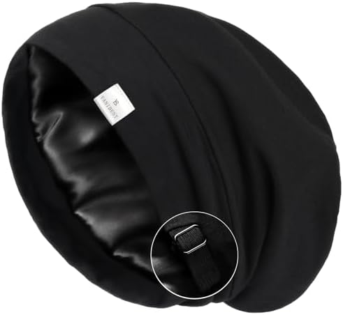 YANIBEST Silk Satin Bonnet Hair Cover Sleep Cap - Adjustable Stay on Silk Lined Slouchy Beanie Hat for Night Sleeping