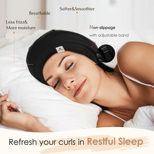 YANIBEST Silk Satin Bonnet Hair Cover Sleep Cap - Adjustable Stay on Silk Lined Slouchy Beanie Hat for Night Sleeping