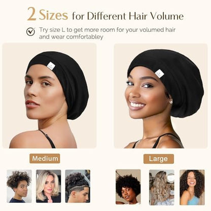 YANIBEST Silk Satin Bonnet Hair Cover Sleep Cap - Adjustable Stay on Silk Lined Slouchy Beanie Hat for Night Sleeping