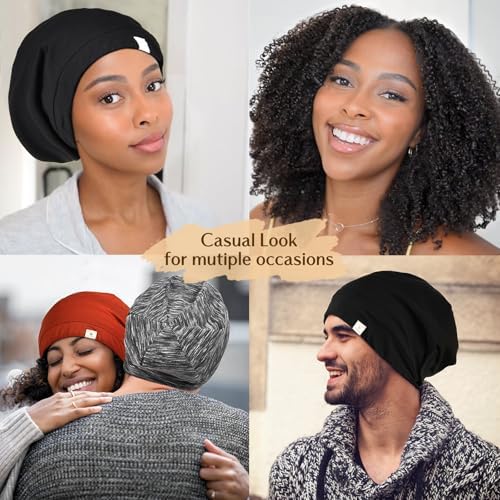 YANIBEST Silk Satin Bonnet Hair Cover Sleep Cap - Adjustable Stay on Silk Lined Slouchy Beanie Hat for Night Sleeping