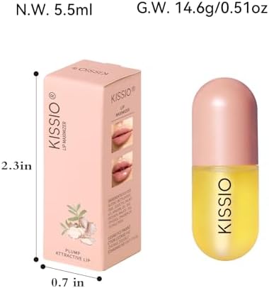 KISSIO Lip Plumper,Natural Lip Plumper for Day Use,Lip Plumping Gloss Make Lips Fuller and Moisturizing 5.5ml,Lip Mask,Hydrating & Reduce Fine Lines,Beautiful Fuller