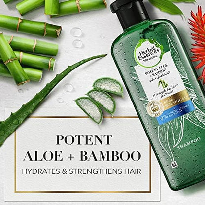 Herbal Essences Hair Strengthening Sulfate Free Potent Aloe Vera + Bamboo Natural Shampoo for Dry Hair and Hair Hydrate, 400mL