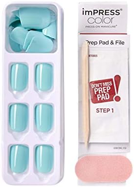 Kiss Impress Color Press-On Manicure, Gel Nail Kit, Purefit Technology, Pre-Glued, “Mint To Be”, Polish-Free Solid Colour Mani, Includes Prep Pad, Mini File, Cuticle Stick, And 30 Fake Nails