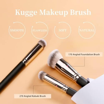 Kugge Under Eye Concealer Brush & Foundation Brush for Liquid Makeup, 2PCS Dense Synthetic Angled Kabuki Blending Makeup Brush