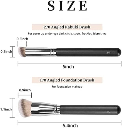 Kugge Under Eye Concealer Brush & Foundation Brush for Liquid Makeup, 2PCS Dense Synthetic Angled Kabuki Blending Makeup Brush