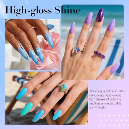 AZUREBEAUTY Dip Powder Nail Kit Starter, 20 Colors Purple Blue Glitter Dipping Powder Recycling Tray Essential Liquid Set Base Top Coat Activator French Dip Nails Art Manicure Beginner Salon 31 Pcs