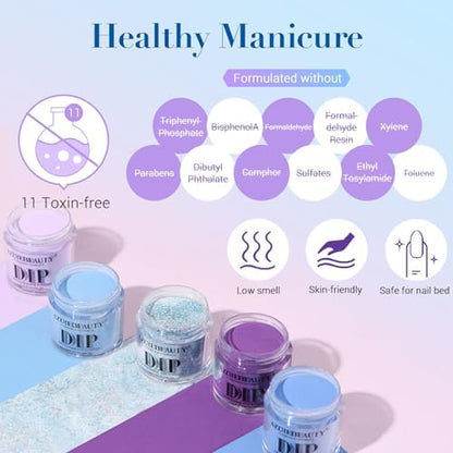 AZUREBEAUTY Dip Powder Nail Kit Starter, 20 Colors Purple Blue Glitter Dipping Powder Recycling Tray Essential Liquid Set Base Top Coat Activator French Dip Nails Art Manicure Beginner Salon 31 Pcs