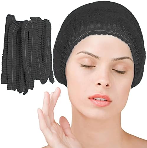 Smilco Disposable Bouffant Caps 100 Pcs ,21inches Hair Netï¼Œ Elastic Dust Cap for Food Service, Sleeping Head Cover (Black)