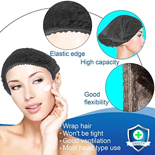 Smilco Disposable Bouffant Caps 100 Pcs ,21inches Hair Netï¼Œ Elastic Dust Cap for Food Service, Sleeping Head Cover (Black)