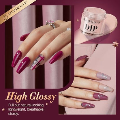 AZUREBEAUTY Dip Nails Powder Starter Kit, 4 Colors Noble Elegant Coffee Brown Dipping Powder Set with Base & Top Coat Activator Recycling Tray for French Nail Art Manicure Salon DIY at Home
