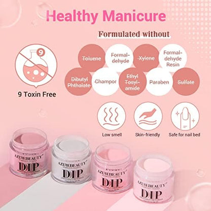 AZUREBEAUTY Dip Nails Powder Starter Kit, 4 Colors Noble Elegant Coffee Brown Dipping Powder Set with Base & Top Coat Activator Recycling Tray for French Nail Art Manicure Salon DIY at Home