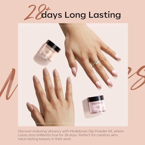 Modelones Dip Powder Nail Kit, 4 Colors Nude Brown Gold Glitter Dipping Starter Set with Liquid and Complete Accessories for French Nails Art Salon DIY at Home Manicure
