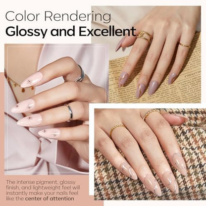 Modelones Dip Powder Nail Kit, 4 Colors Nude Brown Gold Glitter Dipping Starter Set with Liquid and Complete Accessories for French Nails Art Salon DIY at Home Manicure