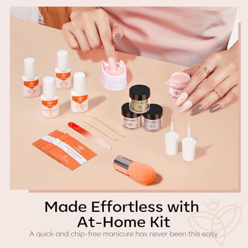 Modelones Dip Powder Nail Kit, 4 Colors Nude Brown Gold Glitter Dipping Starter Set with Liquid and Complete Accessories for French Nails Art Salon DIY at Home Manicure