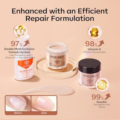 Modelones Dip Powder Nail Kit, 4 Colors Nude Brown Gold Glitter Dipping Starter Set with Liquid and Complete Accessories for French Nails Art Salon DIY at Home Manicure