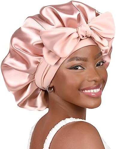 YANIBEST Satin Bonnet Silk Bonnet for Sleeping Double Layer Satin Lined Hair Bonnet with Tie Band Bonnets for Women Natural Curly Hair