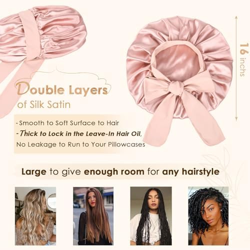 YANIBEST Satin Bonnet Silk Bonnet for Sleeping Double Layer Satin Lined Hair Bonnet with Tie Band Bonnets for Women Natural Curly Hair