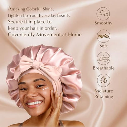 YANIBEST Satin Bonnet Silk Bonnet for Sleeping Double Layer Satin Lined Hair Bonnet with Tie Band Bonnets for Women Natural Curly Hair