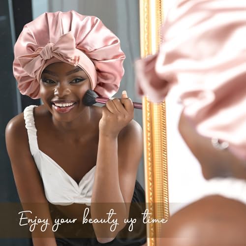 YANIBEST Satin Bonnet Silk Bonnet for Sleeping Double Layer Satin Lined Hair Bonnet with Tie Band Bonnets for Women Natural Curly Hair