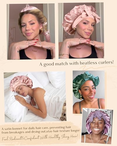 YANIBEST Satin Bonnet Silk Bonnet for Sleeping Double Layer Satin Lined Hair Bonnet with Tie Band Bonnets for Women Natural Curly Hair