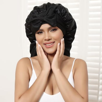 AWAYTR Long Satin Bonnet for Braids - Elastic Silk Hair Bonnets for Sleeping Night Cap Stretchy Tie Band for Women