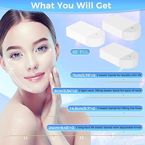 Goodern 40 Pcs Face Lifting Tapes with 8 Pcs Lifting Rope,Invisible Face Lift Tape Double Chin Sticker Instant Face Lift Sticker Adhesive Face Lifting Patch Neck Eye Lift Tape for Women Face Beauty